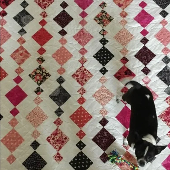 Handmade Chandelier Quilt Throw Blanket White Black Pink Red  (DOG NOT INCLUDED) - Picture 2 of 12